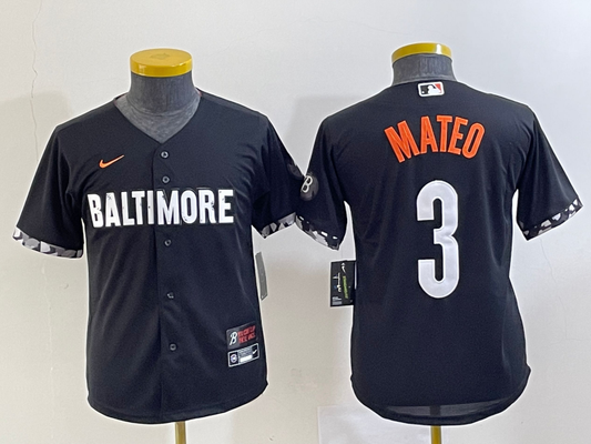 Kids Baltimore Orioles Jorge Mateo #3 baseball Jerseys