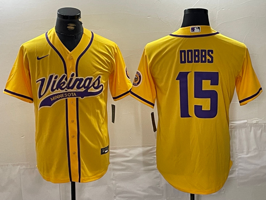 Adult Minnesota Vikings Joshua Dobbs #15 baseball Jerseys