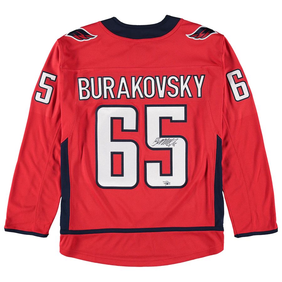 W.Capitals #65 Andre Burakovsky Fanatics Authentic Autograph Jersey  Red Stitched American Hockey Jerseys mySite