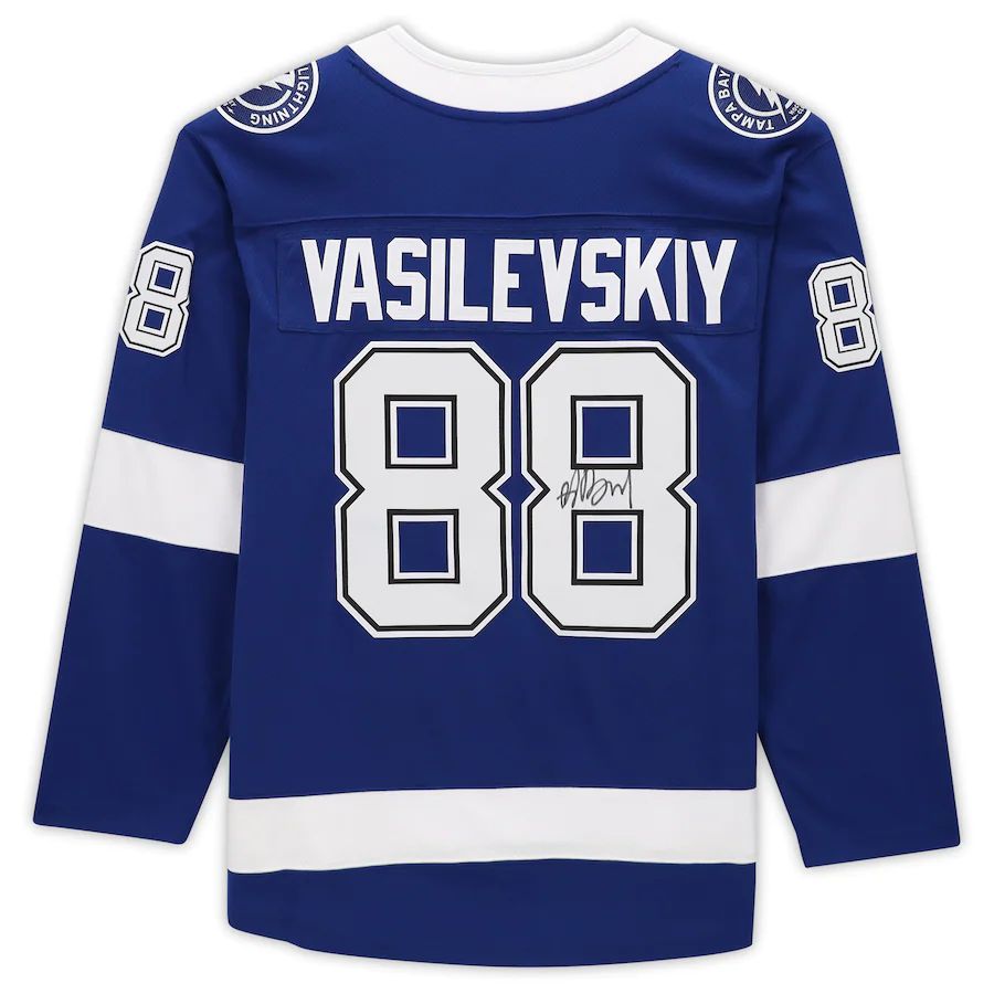 TB.Lightning #88 Andrei Vasilevskiy Fanatics Authentic Autographed Breakaway Jersey Blue Stitched American Hockey Jerseys mySite