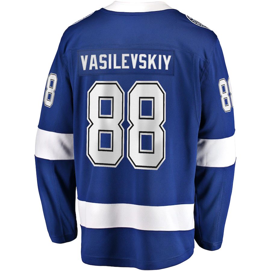 TB.Lightning #88 Andrei Vasilevskiy Fanatics Branded Home 2022 Stanley Cup Final Breakaway Player Jersey  Blue Stitched American Hockey Jerseys mySite