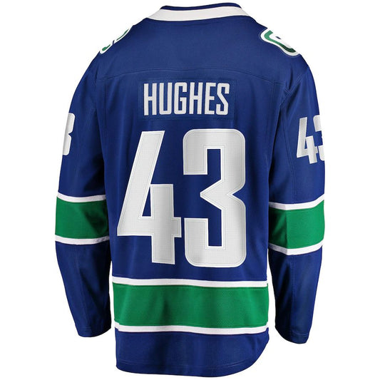 V.Canucks #43 Quinn Hughes Fanatics Branded Home Premier Breakaway Player Jersey Blue Stitched American Hockey Jerseys mySite