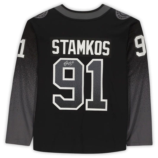 TB.Lightning #91 Steven Stamkos Fanatics Authentic Autographed Black Alternate Breakaway Jersey Stitched American Hockey Jerseys mySite