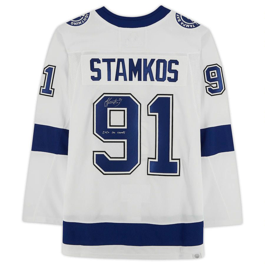 TB.Lightning #91 Steven Stamkos Fanatics Authentic Autographed with Stanley Cup Final Patch and 2020 SC Champs Inscription White Stitched American Hockey Jerseys mySite