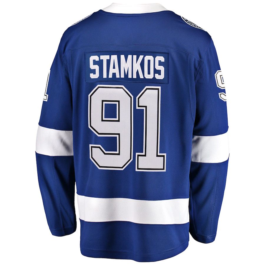 TB.Lightning #91 Steven Stamkos Fanatics Branded Home 2022 Stanley Cup Final Breakaway Player Jersey Blue Stitched American Hockey Jerseys mySite